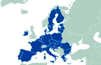 Mapa mostrando os países que fazem parte da União Europeia