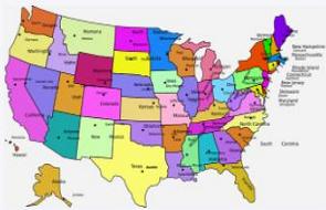 Mapa politico dos EUA com nome dos Estados e capitais