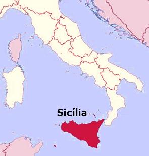 Mapa da Iália com destaque para a ilha da Sicília