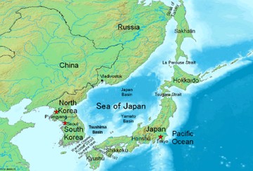 Mar do Japão Mapa mostrando a localização do Mar do Japão