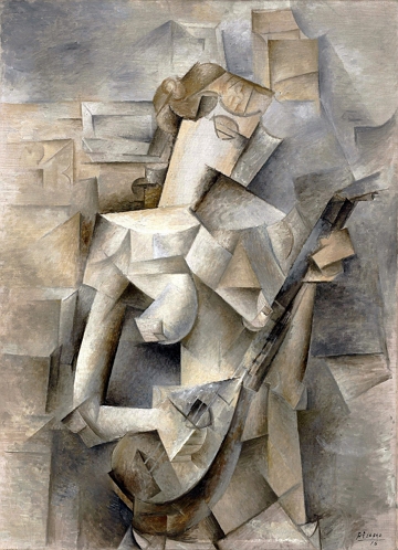 Menina com Bandolim de Pablo Picasso Menina com Bandolim, pintura cubista de Pablo Picasso