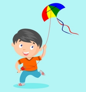Desenho de um menino soltando um pipa colorido