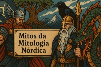 Ilustração mostrando personagens de mitos nórdicos Ilustração mostrando personagens de mitos nórdicos