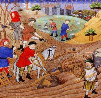 Servos no trabalho agrícola Imagem medieval mostrando servos trabalhando na agricultura