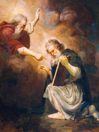 Pintura mostrando Moises recebendo os 10 mandamentos de Deus
