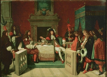 Moli&egrave;re ceando com Luis XIV, obra de Auguste Ingres
