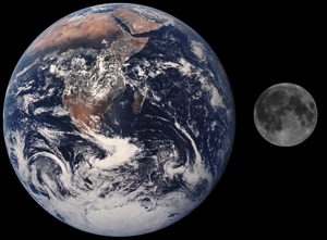 Imagem do planeta Terra e da Lua