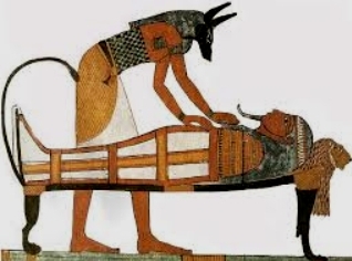Pintura de processo de mumificação no Egito Antigo