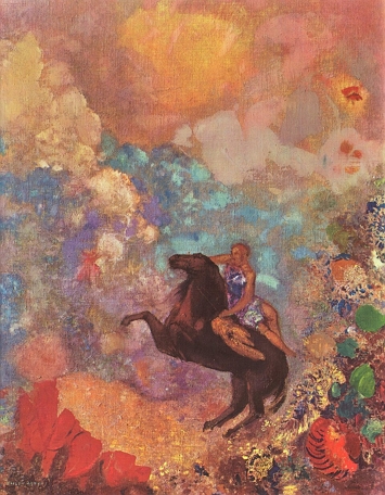 Musa sobre Pégaso, obra do pintor Odilon Redon Pintura Musa sobre Pégaso, obra do pintor Odilon Redon