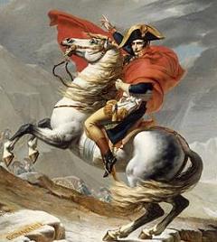 Pintura de Napoleão Bonaparte montado num cavalo branco.