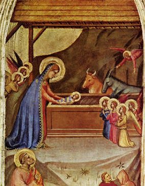 Pintura medievail retratando o nascimento de Jesus