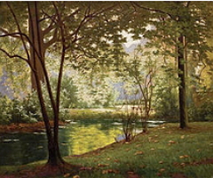 Margem do rio ensolarado, pintura de Henri Biva