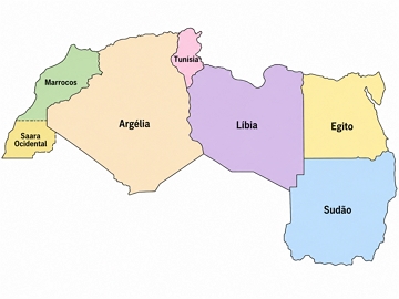 Mapa da regi&atilde;o da &Aacute;frica Setentional