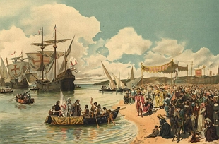 Pintura mostrando a partida da esquadra de Vasco da Gama para as Índias
