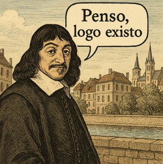 Descartes dizendo a frase famosa Ilustração de Descartes dizendo a frase famosa