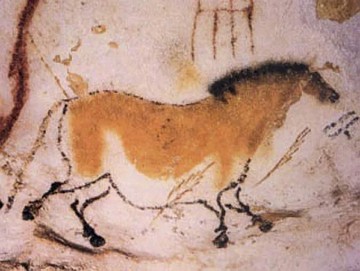 Pintura Rupestre Desenho de um cavalo pintado na parede de uma caverna, arte pré-histórica