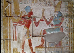 Seti I perante Horus, Templo de Seti I, pintura egípcia