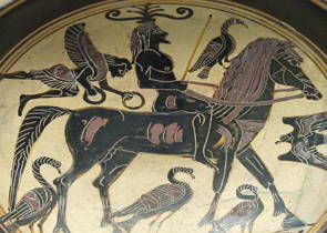 Pintura grega mostrando um esparcíata em seu cavalo