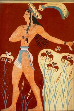 Pintura de um mural minoico representando um homem.