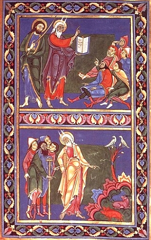Pintura medieval mostrando um religioso ensinando para várias pessoas