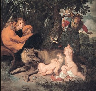 Pintura de Rubens representando uma cena do mito de fundação de Roma.