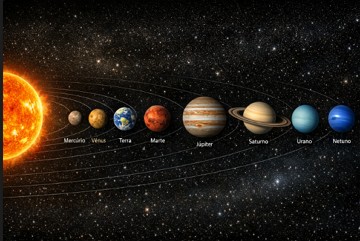 Planetas do sistema solar Imagem didática com os planetas do sistema solar alinhados