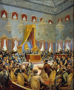 Pintura da Assembleia Constituinte que aprovou, em 1822, a primeira constituição portuguesa
