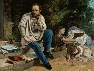 Pintura mostrando Proudhon ao lado de seus filhos.