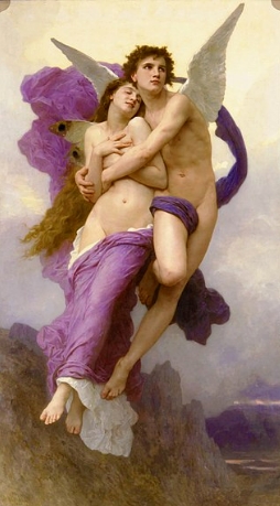 Pintura mostrando Psiquê sendo abraçada por Eros