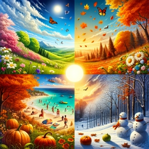 Imagem colorida mostrando as 4 estações do ano