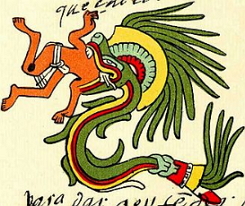 Quetzalcóatl (Serpente Emplumada), deus do vento e do juízo na religião tolteca