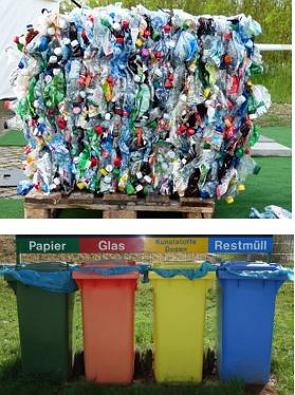 Foto mostrando a reciclagem de plático e a coleta seletiva