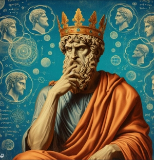 Ilustração mostrando um rei que também é um filósofo.