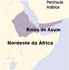 Mapa mostrando a localização geográfica do Reino de Axum