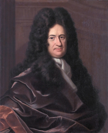 Leibniz Retrato pintado de Leibniz, homem de meia idade, branco com cabelos escuros compridos