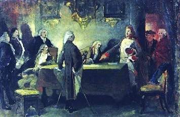 A mais importante das reuni&otilde;es dos conjurados, obra de Pedro Am&eacute;rico