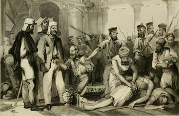Britânicos pilhando Qaisar Bagh Imagem mostrando os britânicos pilhando Qaisar Bagh após a Revolta dos Cipaios