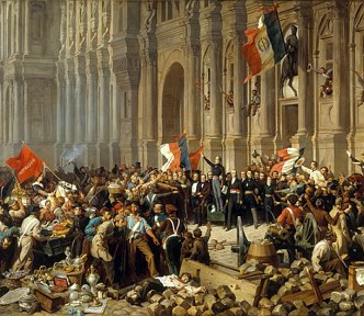 Lamartine em frente à Câmara Municipal de Paris rejeita a bandeira vermelha em 25 de fevereiro de 1848