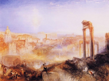 Roma Moderna Pintura mostrando uma parte histórica da cidade de Roma com animais e pessoas