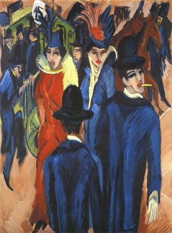 Pintura de uma Rua em Berlim, obra de Kirchner Pintura de uma Rua em Berlim, obra de Kirchner