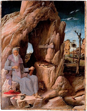São Jerônimo penitente no deserto (1451), de Andrea Mantegna São Jerônimo penitente no deserto (1451), de Andrea Mantegna