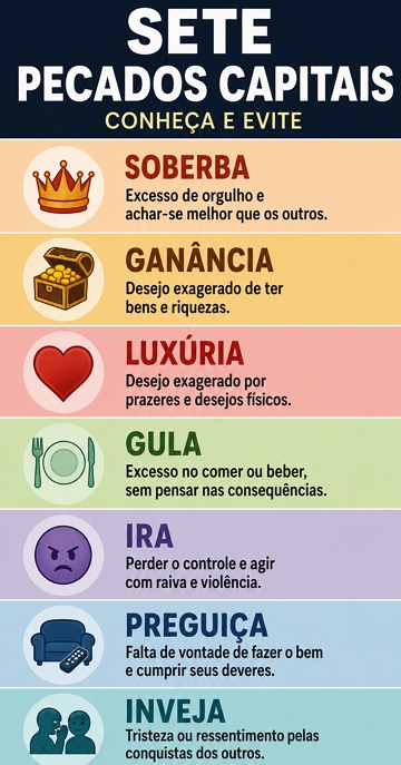 Infográfico com os sete pecados capitais Infográfico com os sete pecados capitais