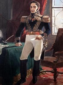 Pintura de Simón Bolivar em pé com uniforme militar