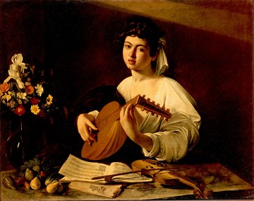Tocador de Alaúde Pintura de um jovem tocando alaúde