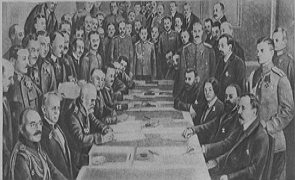 Ilustração da assinatura do Tratado de Brest-Litovsk