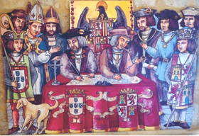 Pintura representando o Tratado de Tordesilhas
