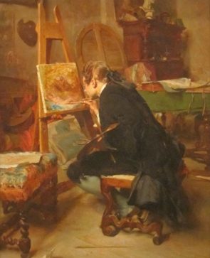 Pintura mostrando um pintor fazendo uma pintura numa tela