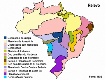 Relevo brasileiro (mapa indicando as unidades)