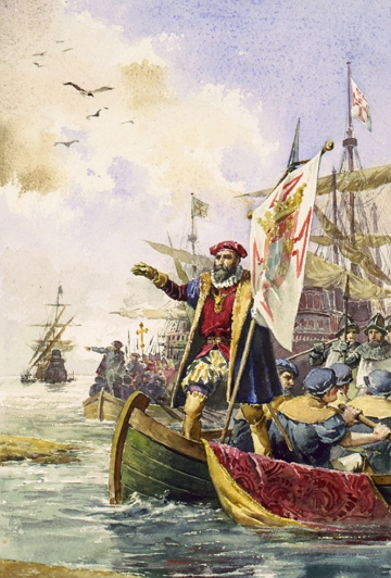 Pintura mostrando a chegada de Vasco da Gama &agrave;s &Iacute;ndias