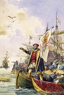 Pintura mostrando a chegada de Vasco da Gama às Índias